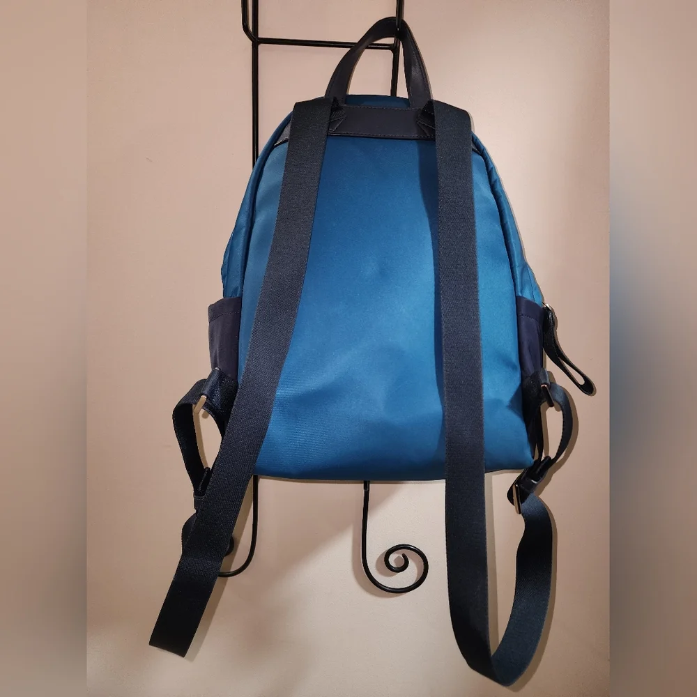 Kate Spade New York Blue Gray Leather Nylon Backpack Medium Pack Leather
